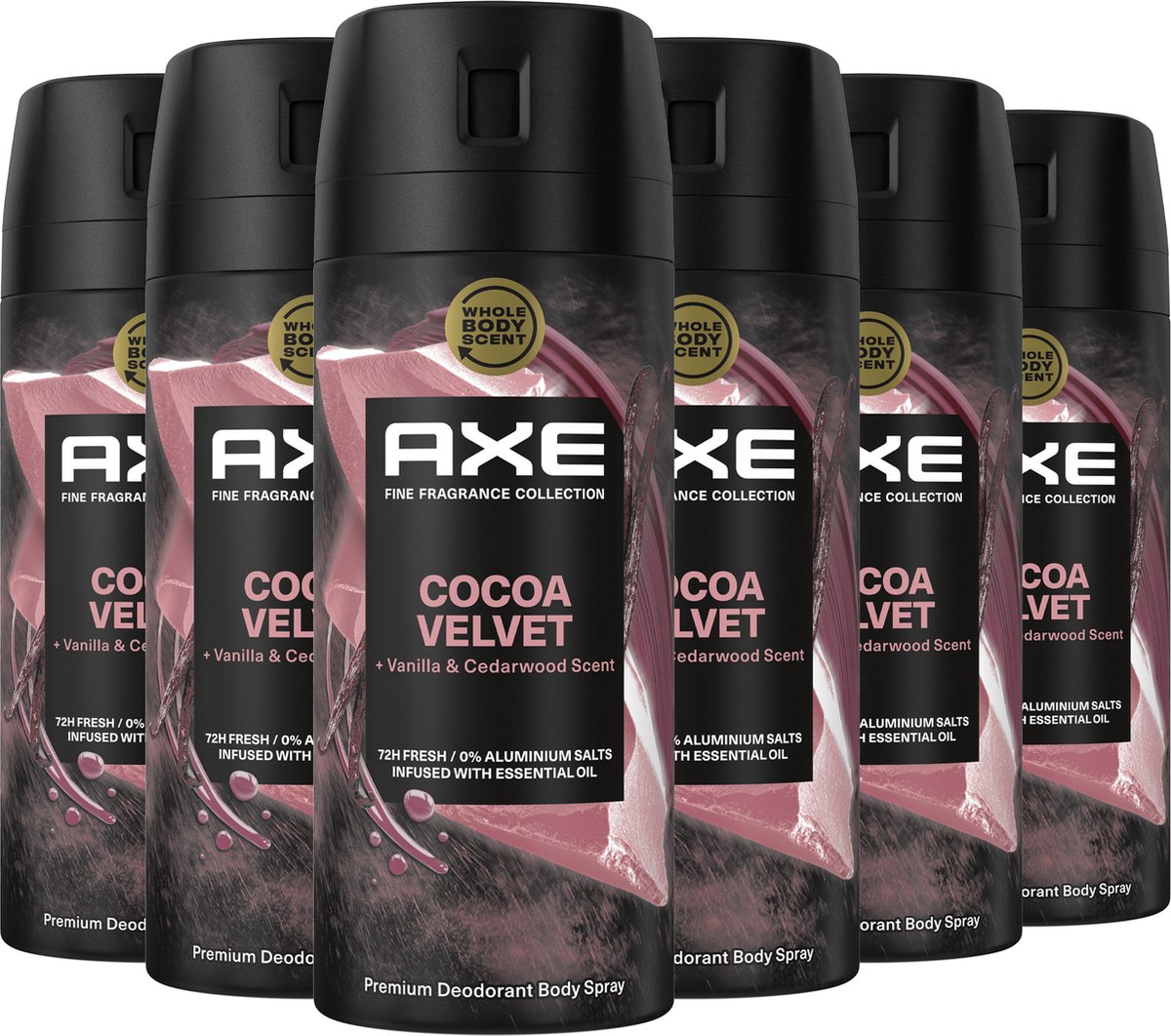 AXE Fine Fragrance Collection Premium Deodorant Bodyspray - Cocoa Velvet - met de geur van vanille en cederhout - 6 x 150 ml