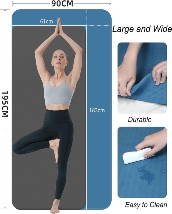 Antislip 195×90cm 10mm Dik TPE Fitness Mat XL Gymnastiekmat voor Cardio Pilates Home-oefenmat — afbeelding 4