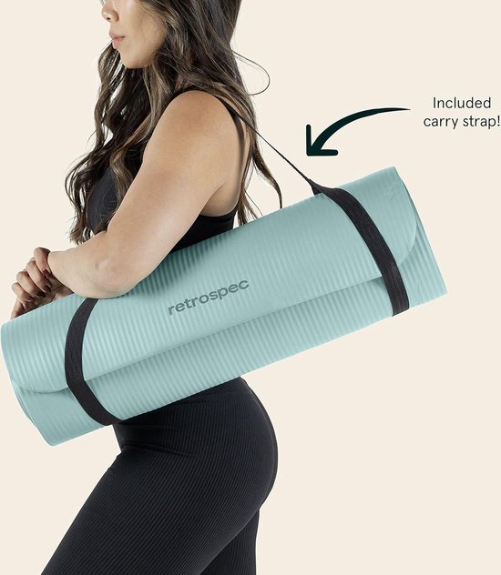 Yogamat 1 inch dik met nylon riem voor mannen en vrouwen - antislip oefenmat voor thuis yoga pilates stretching vloer en fitness workouts - blauwe rand van Yogamat — afbeelding 3