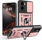 MobyDefend Hoesje - Geschikt voor Motorola Moto E15 / G05 - Pantsercase Met Draaibare Ring - Rosé