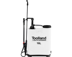 Toolland Rugsproeier met sproeilans, draagriem, niveau-indicator en 3 sproeikoppen, ideaal om planten water te geven of ongedierte te bestrijden, maximale inhoud 16 liter, wit/zwart