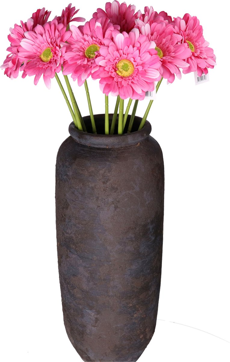 DK design Kunstbloemen boeket Gerbera - 8x - 72 cm - roze/fuchsia - real touch - kunst zijdebloem