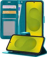 Hoesje - Met Pasjeshouder - Geschikt voor Samsung Galaxy S25 - Luxe Bookcase Portemonee - Flip Case - Kunstleer Book Case - Flipcase - Book Cover - Walletcase - Portemonneehoes - Telefoonhoesjes - Turquoise