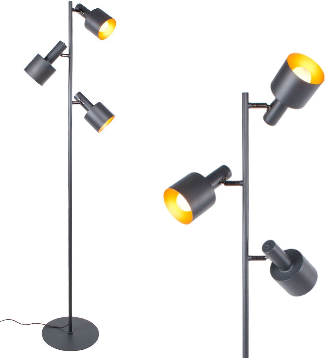 Vloerlamp | 11 cm | sledge | 3 lichts | E27 | zwart metaal | decoratieve landelijke modern