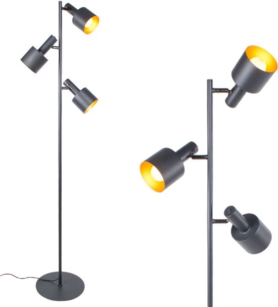 Industrieel/moderne Staande Lamp Met Doorzichtige Donkere Kap Vloerlamp Light Living Shiva Zilver En Zwart 3814zw