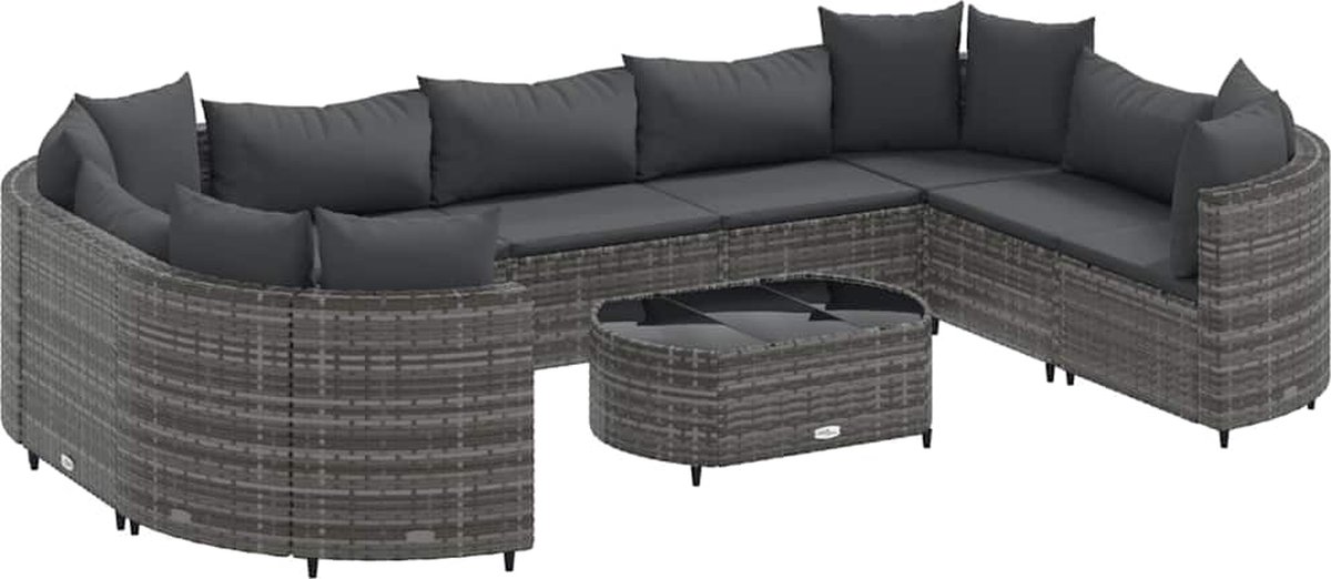 The Living Store 10-delige Loungeset met kussens poly rattan grijs - Loungebank - Lounge Set - Tuinmeubels - Buitendecoratie - PE-rattan