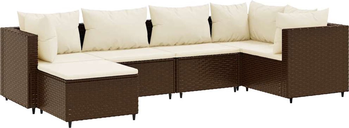 The Living Store 6-delige Loungeset met kussens poly rattan bruin - Loungeset - Tuinset - Lounge - Buitendecoratie - Garden Furniture