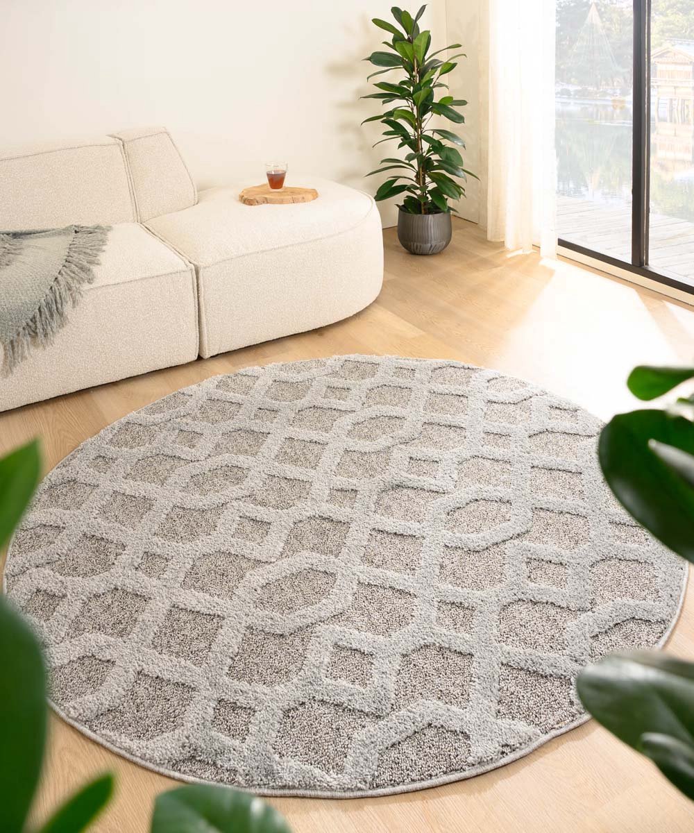 Tapeso Scandinavisch vloerkleed rond - Fjord Ro grijs 160