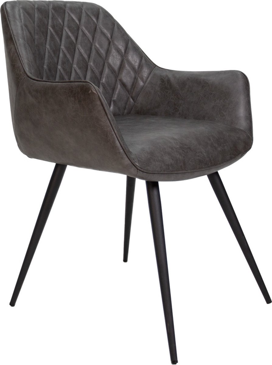Bolt Edge Eetkamerstoel - Antraciet - Kunstleer - Met metalen poten - Zithoogte 49cm - Set van 1
