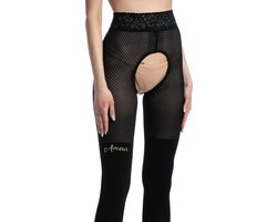 Panty open Kruis - Netpanty - 30/50 denier - Kleur Zwart - Maat: L/XL - Model: Catgirl - Merk Amour