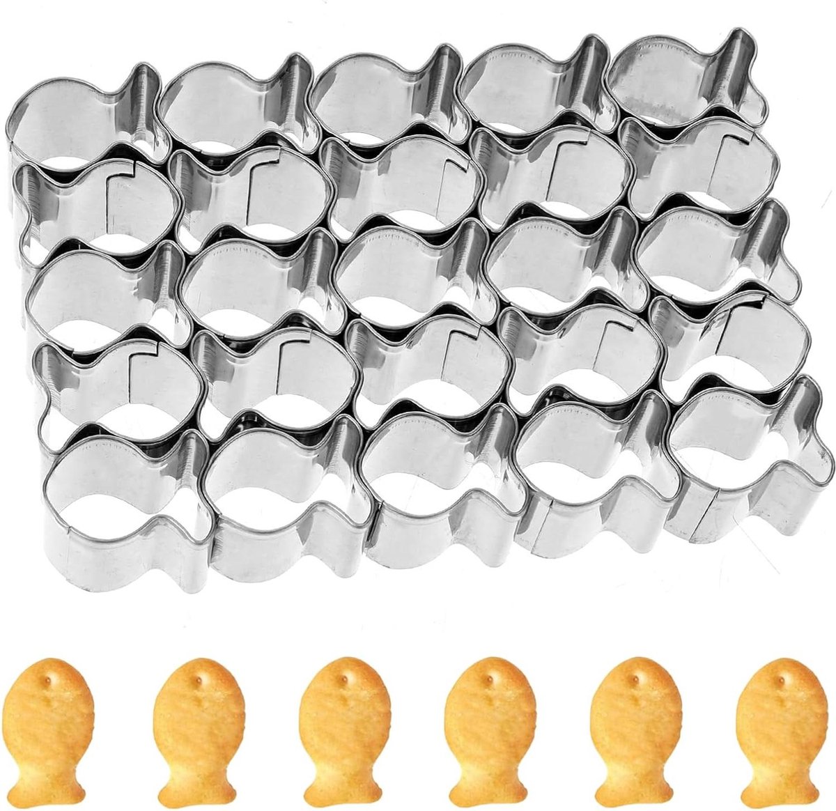 Emporte-pièce en forme de poisson doré, 25 cavités, mini emporte-pièce en forme de poisson avec brosse de nettoyage, moules en acier inoxydable pour enfants bricolage et pâtisserie