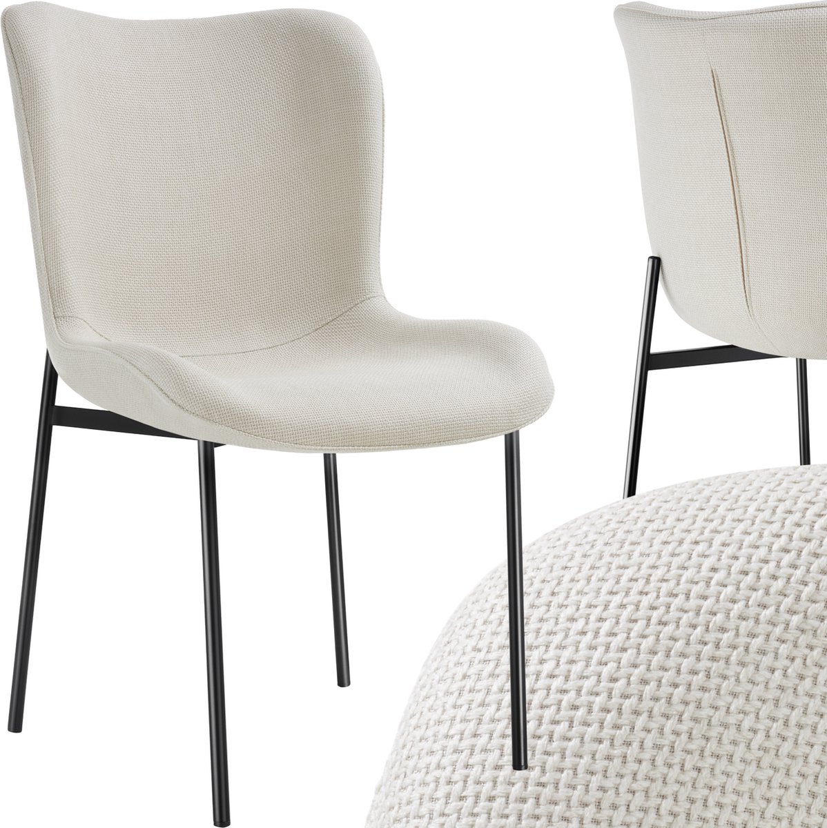 Tectake Gestoffeerde stoel - Eetkamerstoel - Geweven stof - Ergonomische vorm - Hoge rugleuning - Draagkracht 120 kg - Diverse kleuren - Beige/zwart beige zwart