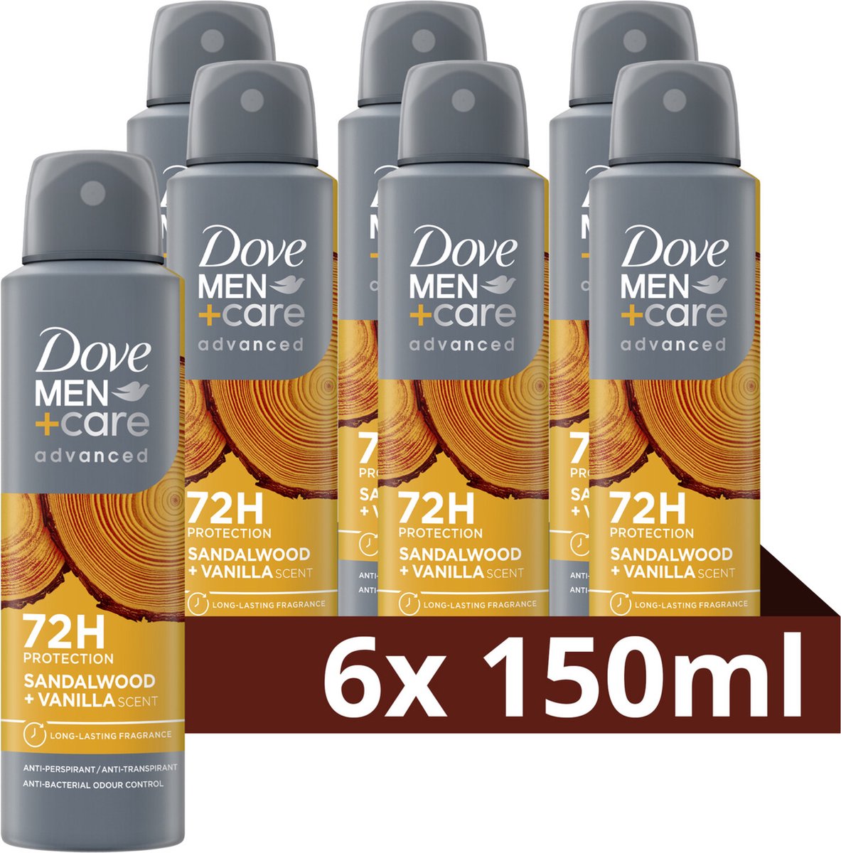Goedkoopste Dove Men Care Advanced Anti-Transpirant Deodorant Spray - Sandalwood Vanilla - 6 x 150 ml - Voordeelverpakking