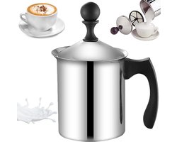 Handmelkopschuimer 800 ml roestvrij staal - handmatige schuimer voor perfect melkschuim - koffietrek-doorn - dubbele zeef - speciaal drukmechanisme .