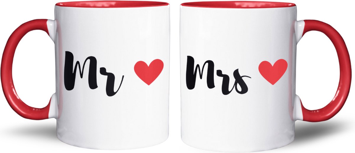 NietMokken.nl - Grappige mokken set voor koppels - Mr & Mrs design - Valentijnscadeau - Leuk als cadeau voor hem of haar! - Keramische bekers 325ml