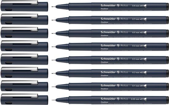 Schneider fineliner - Pictus - zwart - set 8 stuks - S-197598
