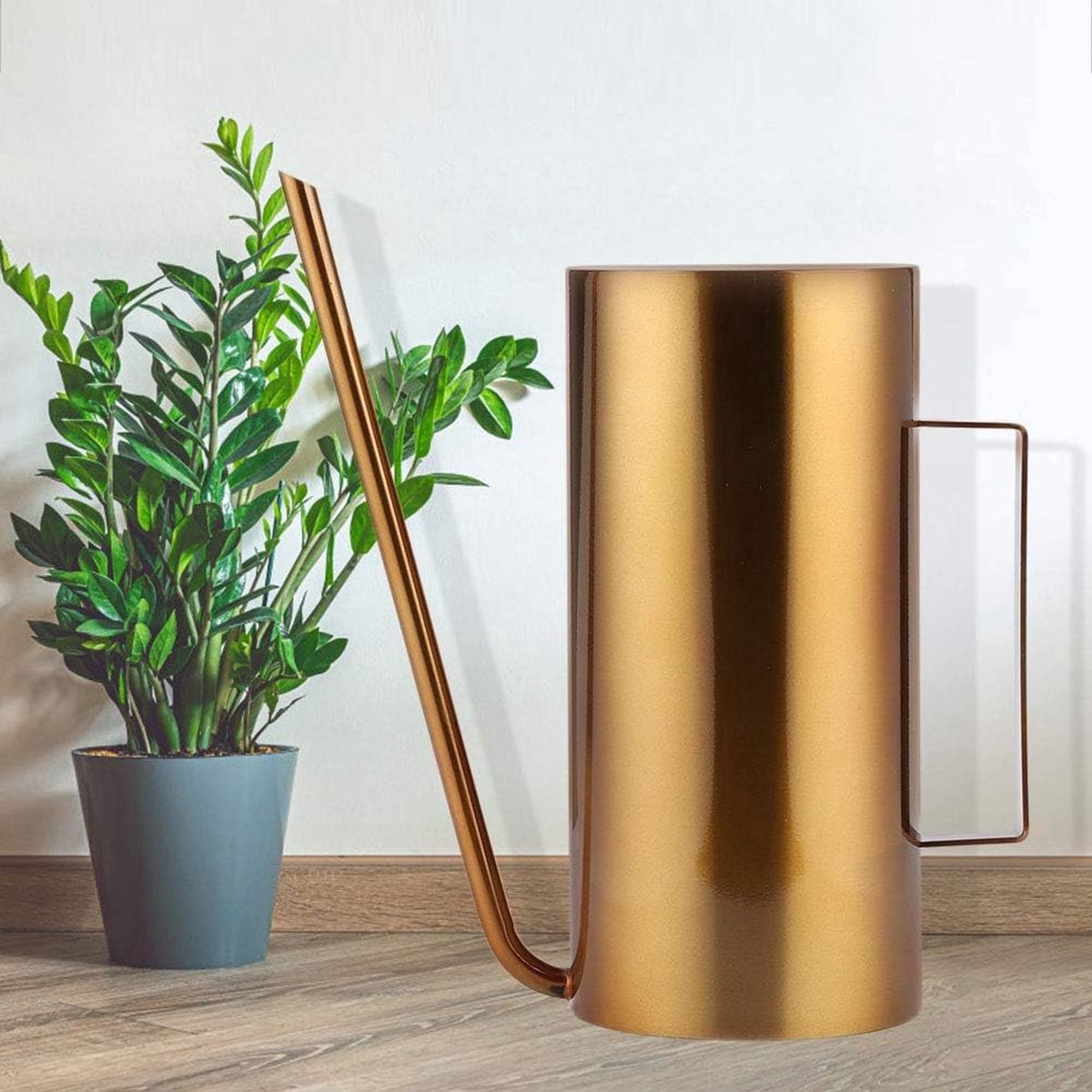 Gieter roestvrij staal vintage metalen gieter plant binnen buiten 1,5 liter kleine tuin gieter met lange uitloop en handvat voor thuis balkon kantoor bonsai goud