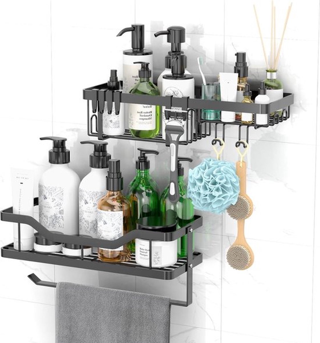 Badkamer Rek Shower Shelf Bathroom Organizer Doucherek Doucherek Zonder Boren Kitchen Organizer Badkamer Accessoires Opbergen En Organiseren Shower Caddy Mat Zwart