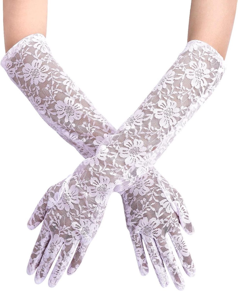 Kanten Handschoenen voor Bruiloft - Lange Bloemen Bruidshandschoenen - Dames Theekransje Kostuums Jaren 1920 - Bal Maskerade - Lengte 44cm - Één Paar. .