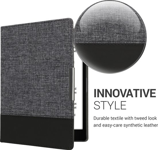 kwmobile hoes geschikt voor Kobo Aura ONE - Canvas beschermhoes in donkerblauw / zwart - Voor e-reader van Merkloos — afbeelding 5