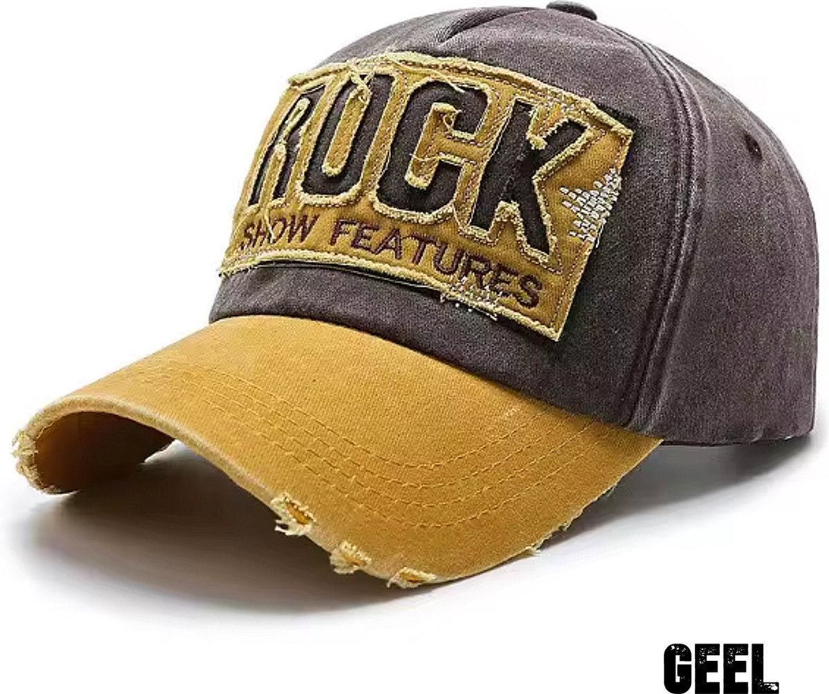 LaGloss® Baseball Cap Rock - Katoenen Pet met Scheureffect Snapback Hip Hop Unisex Cap Verstelbaar - Geel