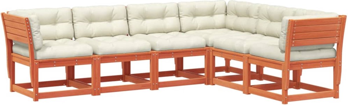 Massief grenenhouten loungeset met wasbruine kussens - Tuinmeubels.