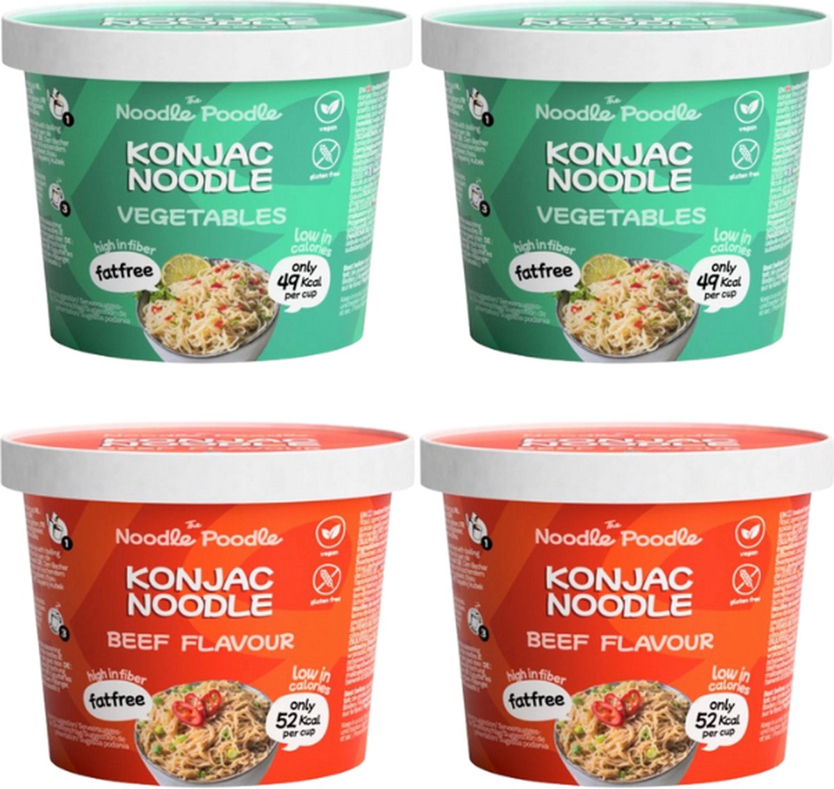 The Noodle Poodle Konjac Noodles Mix - plantaardig en vezelrijk - 4 x 150 g