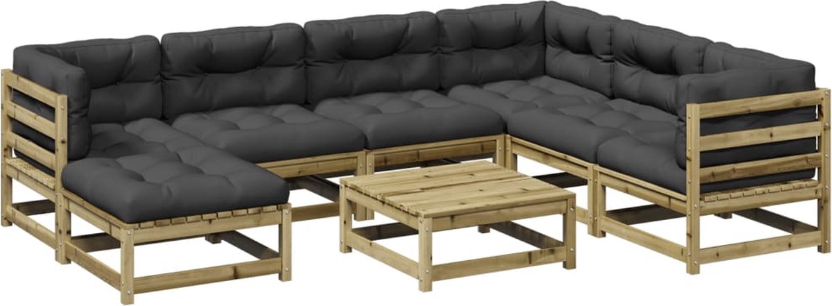 The Living Store 8-delige Loungeset met kussens geïmpregneerd grenenhout - Loungebank - Tuinset - Buis Meubels - Houten Loungebank - Lounge Set