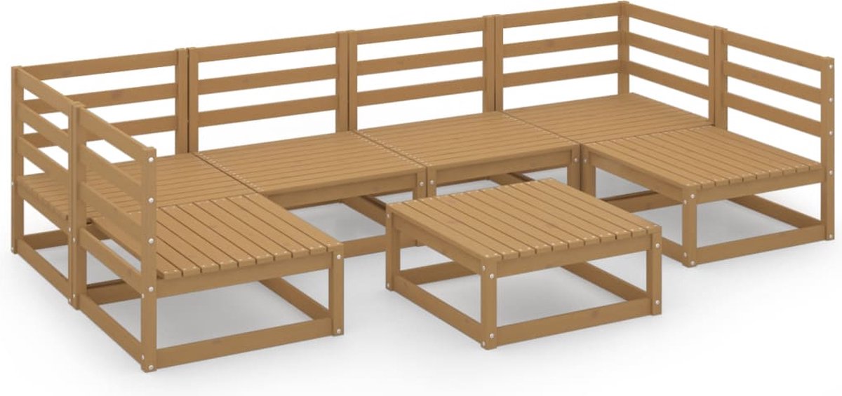 The Living Store 7-delige Loungeset massief grenenhout - Tuin Lounge Set - Houten Loungestoel - Buitendining - Balkon Meubel - Veranda Set