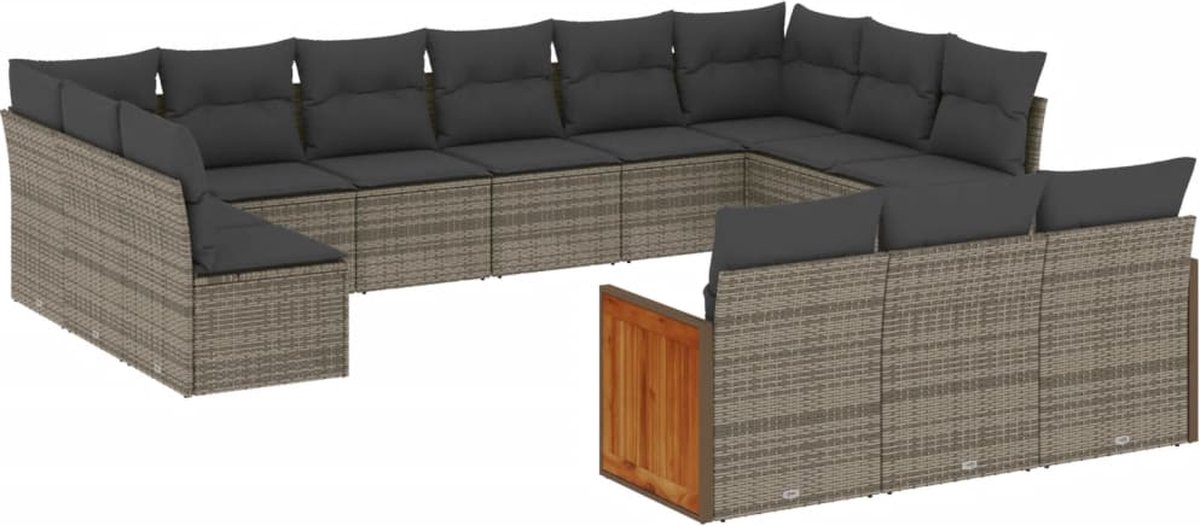 13-delige poly rattan loungeset in grijs met kussens - tuinmeubelen - buitendecoratie