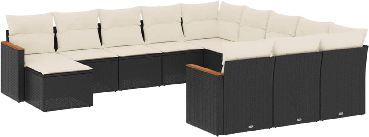 The Living Store 12-delige Loungeset met kussens poly rattan zwart - Loungeset - Tuinset - Lounge Set - PE Rattan - Outdoor Furniture