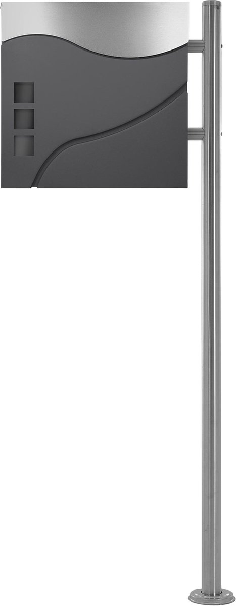 Vrijstaande brievenbus met krantenvak 37 cm antraciet/zilver incl. staander 120 cm hoog zilver Vrijstaande brievenbus