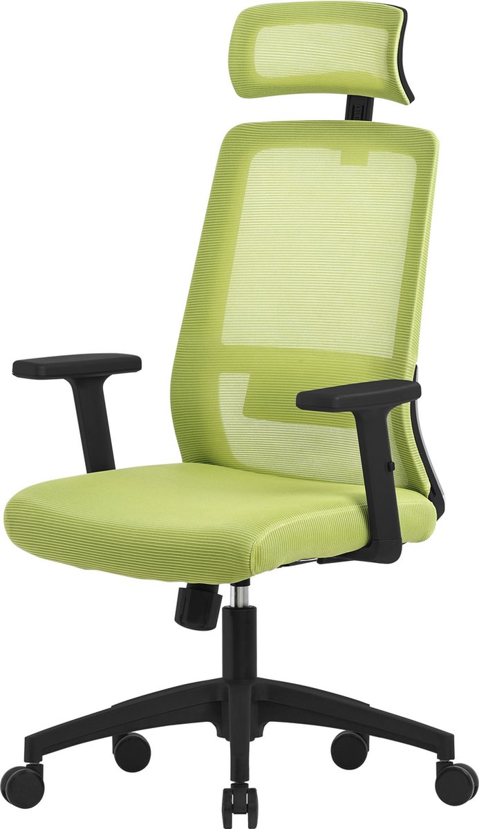 Ergonomische bureaustoel groene netstof met verstelbare armleuningen en hoofdsteun ML ontwerp