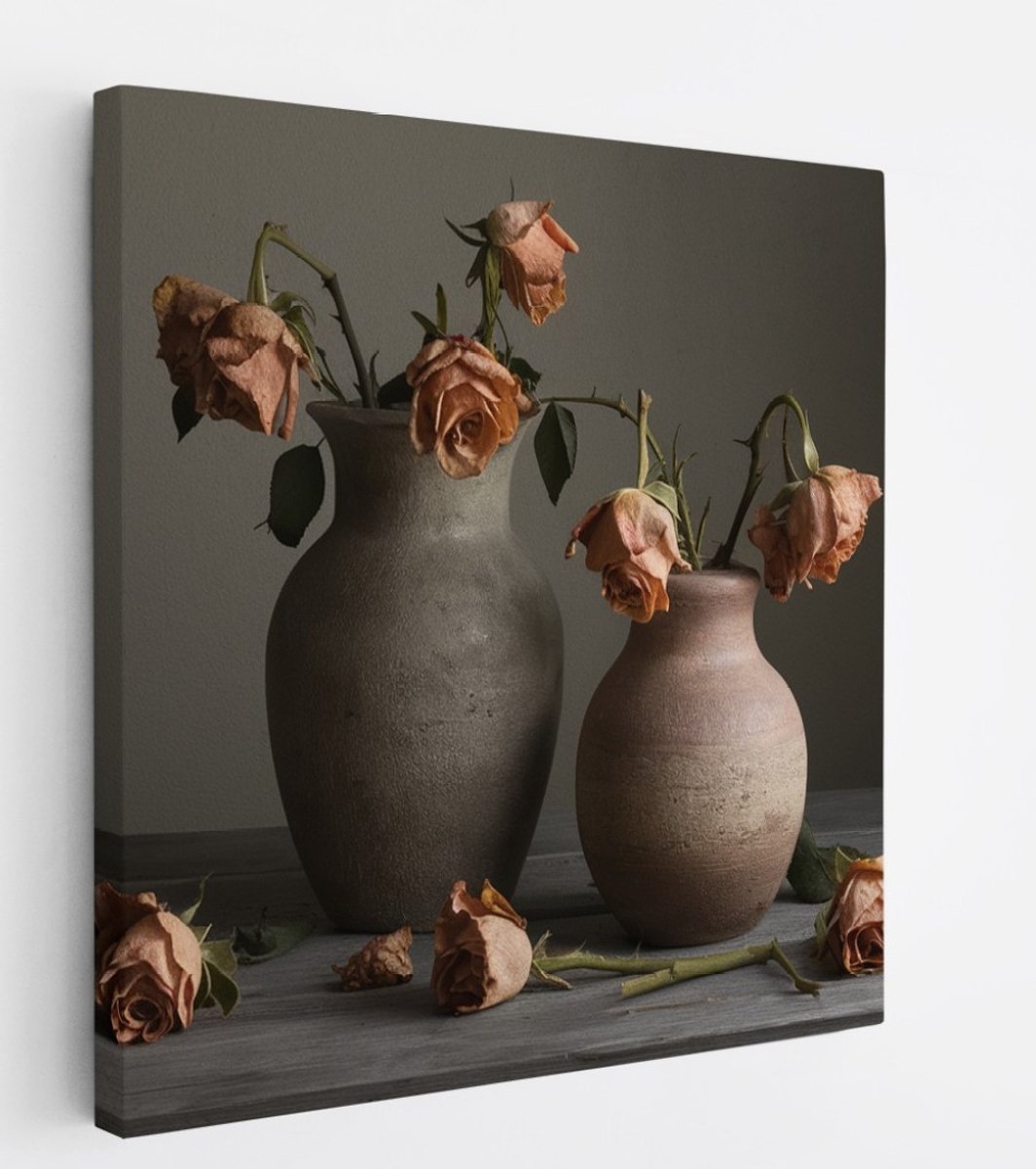Saammp Canvas Schilderij - Oude Bloemen in een vaas - Natuur - 60x60 - Foto op canvas - Wanddecoratie - Muurdecoratie Woonkamer - Kantoor Decoratie Multicolor
