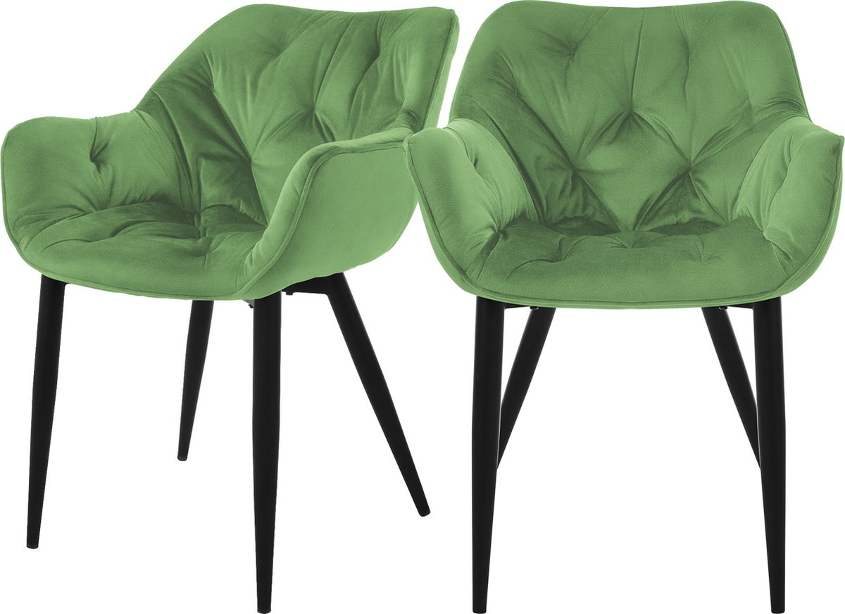ml-design eetkamerstoelen set van 2 salie, keukenstoel met dikke fluwelen gestoffeerde zitting, metalen poten, woonkamerstoel met rugleuning en armleuningen, gewatteerde stoel, ergonomische fauteuil Groen