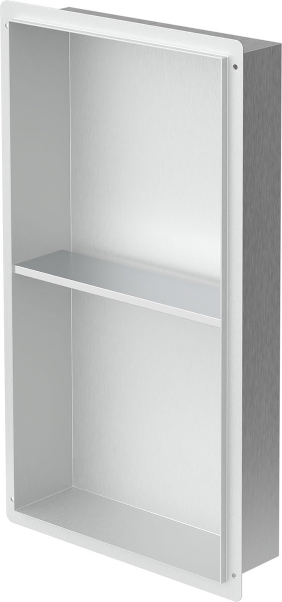 Douchehoek 2 niveaus 30x60 cm zilver roestvrij staal inbouwframe muurnis douchebak LuxeBath