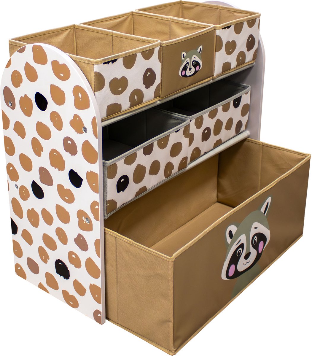 Racoon Opbergkast - Speelgoed Opbergbank - Kinderkast met Opbergbakken - Opbergsysteem voor Kinderen - 62,5 x 29,5 x 60 cm