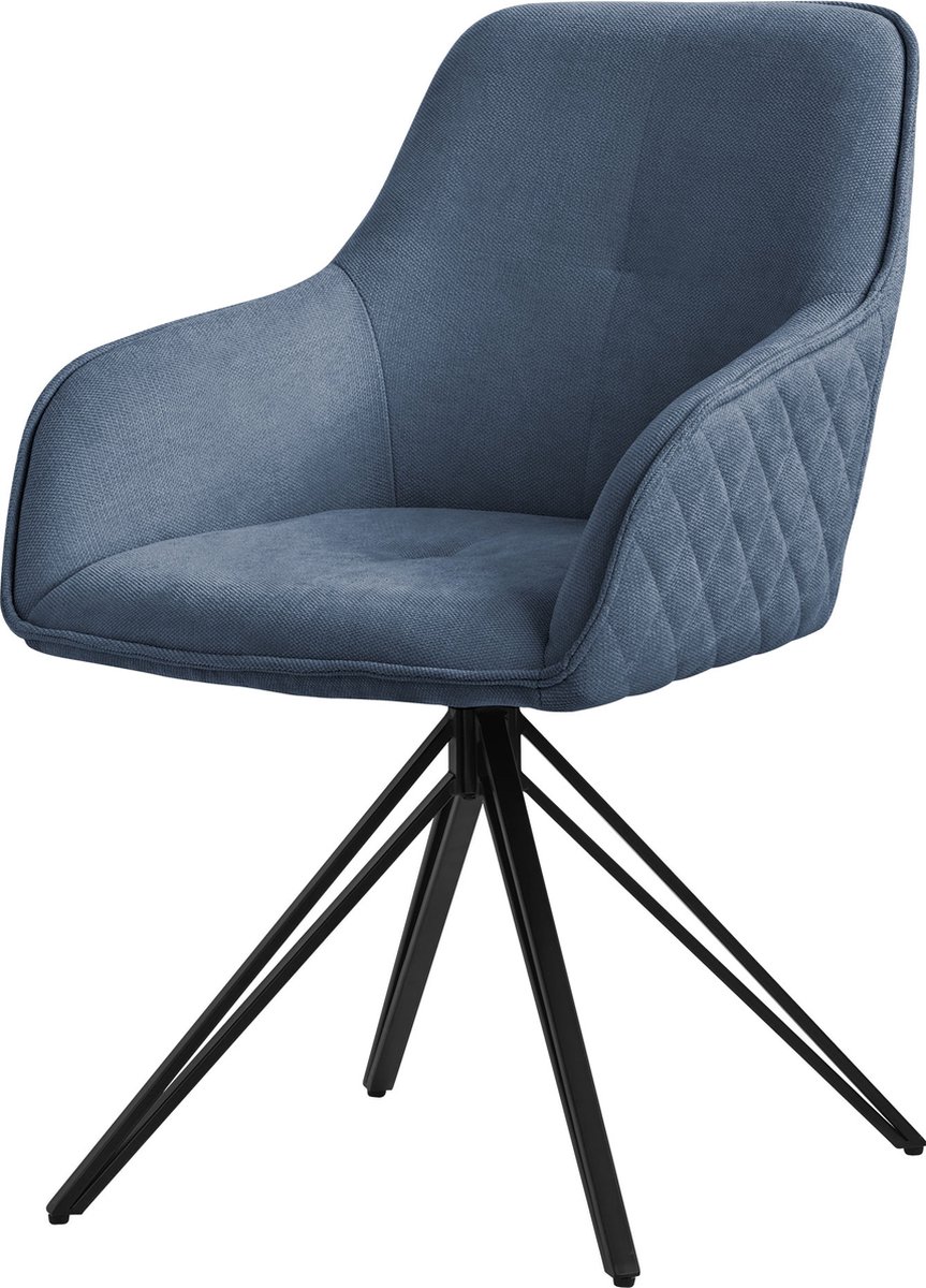 ml-design eetkamerstoel draaibaar van geweven stof, blauw, woonkamerstoel met armleuning & rugleuning, 360° draaibare stoel, gestoffeerde stoel met metalen poten ergonomische fauteuil, keukenstoel