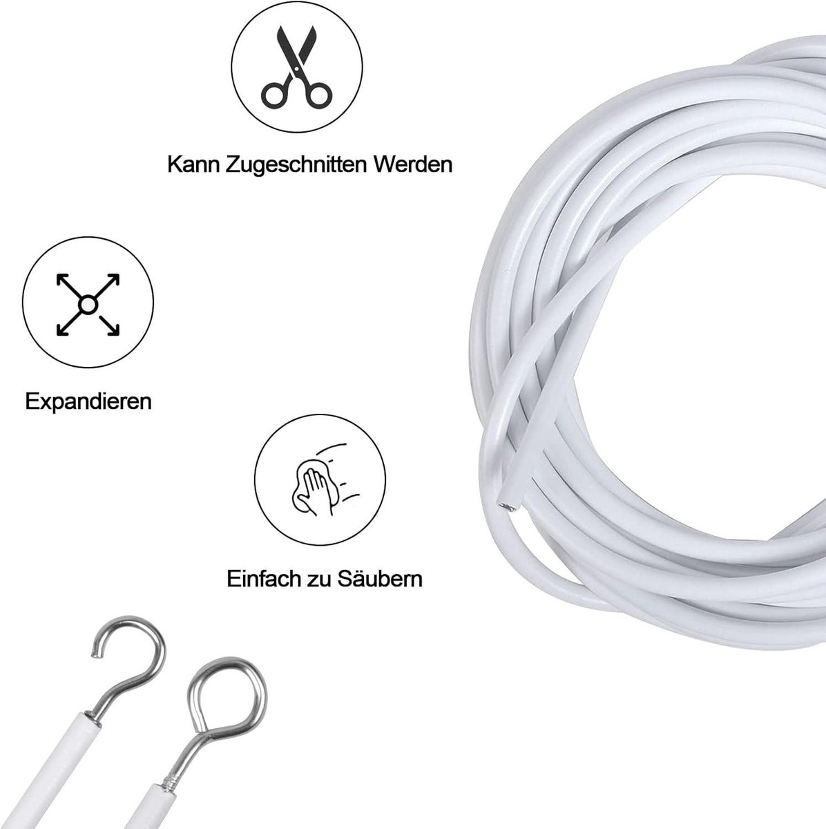 5m Geplastificeerd Gordijn Touw Lente Touw Wit Gordijn Lanyard met Haak Douchegordijn Touw Set Kamer Accessoires, H