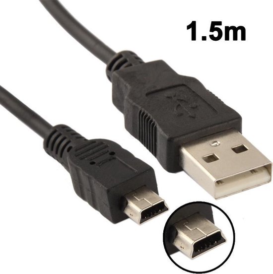 Mini USB male naar USB male kabel oplader adapter | Zwart | 1,5 M | bol.com
