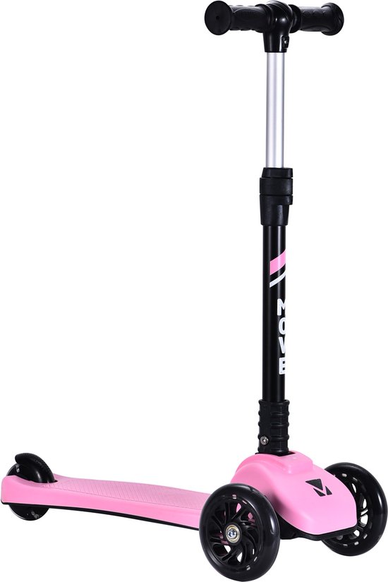 Roze driewielstep met zwarte stuurkolom met de tekst 'MOVE' en witte accenten. In hoogte verstelbaar.