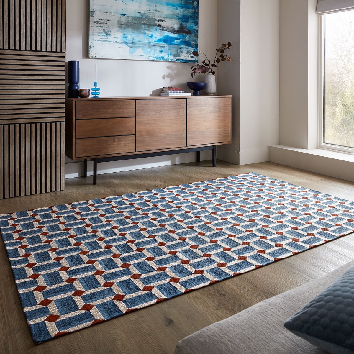 Flycarpets Laagpolig Lennox Geometrisch Vloerkleed - Blauw 120x170 cm