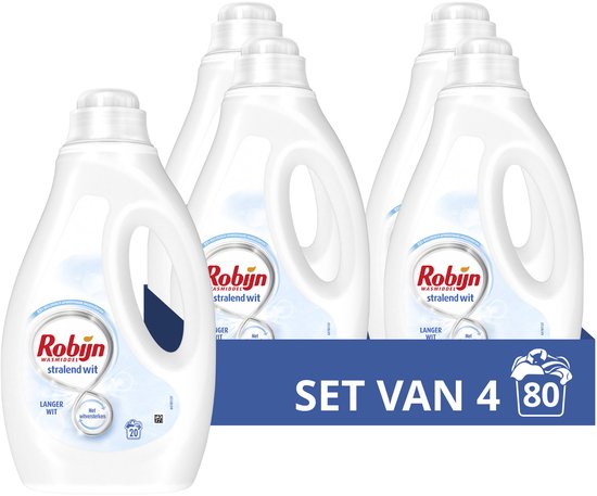 Robijn Vloeibaar Wasmiddel - Stralend Wit - 4 x 20 wasbeurten - Voordeelverpakking