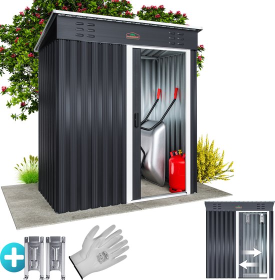 Abri de jardin acier zingué 164x84x182cm porte coulissante cabane outils cadenas