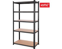 Hoppa! Magazijnstelling - Opbergrek, stellingkast, werkplaatskast, 90x40x180 cm (BxDxH), belastbaar tot 875 kg (175 kg per plank), 5 verstelbare legplanken, metalen legplank, legplank zonder bouten, zwaar rek, kelderrek voor zwaar gebruik - Zwart