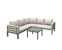 Gutent Tuinmeubelset (4-5 zitplaatsen) - 1 salontafel van gehard glas - Gegalvaniseerd ijzeren frame - Groen + IJzer Gutent Tuinmeubelset (4-5 zitplaatsen) - 1 salontafel van gehard glas - Gegalvaniseerd ijzeren frame - Groen + IJzer