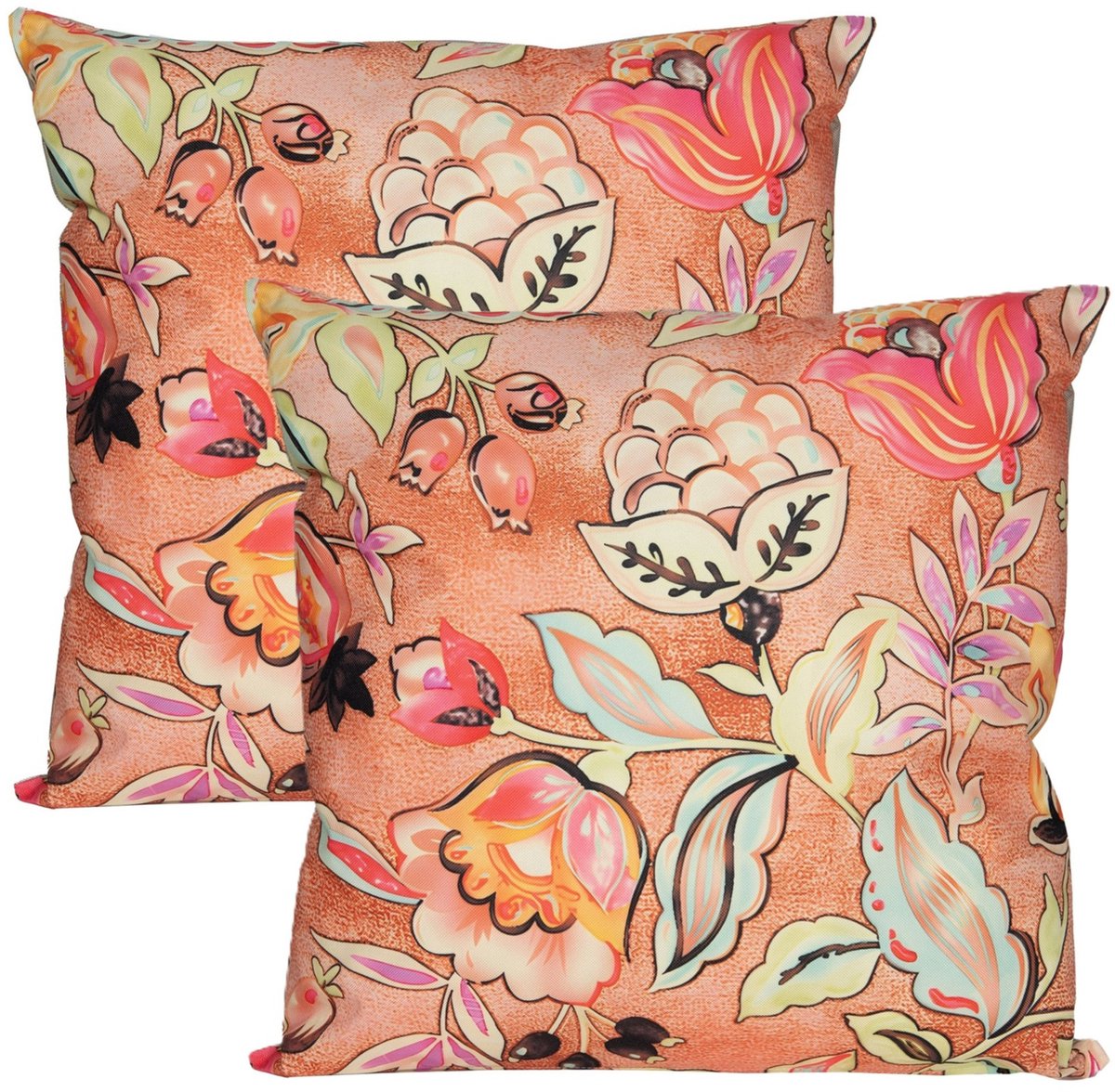 Anna's Collection Sierkussen voor binnen en buiten - 2x - wild flowers - terracotta - 45 x 45 cm - tuinkussen