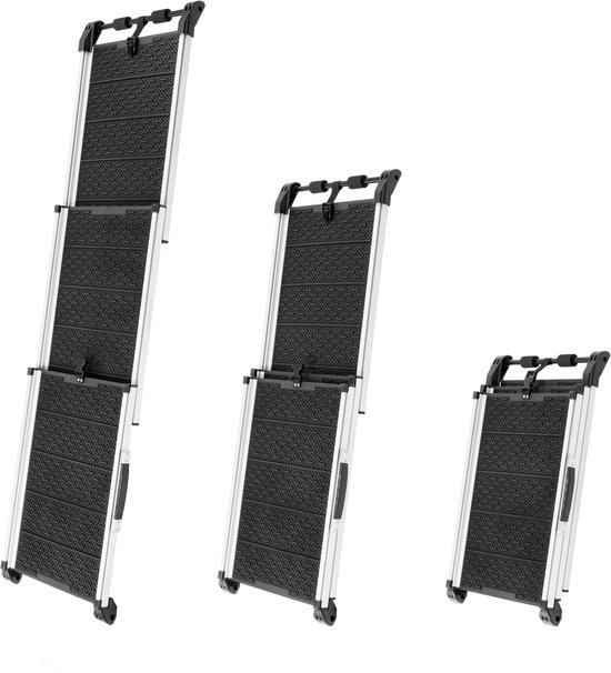 Hondenloopplank voor Auto - Uitschuifbare Hondentrap Auto voor Grote Honden - Stabiel - Antislip - Reflecterende Zijkanten voor in het Donker - 90kg Capaciteit - Loopplank Hond - Sluitingsclip - Zwart