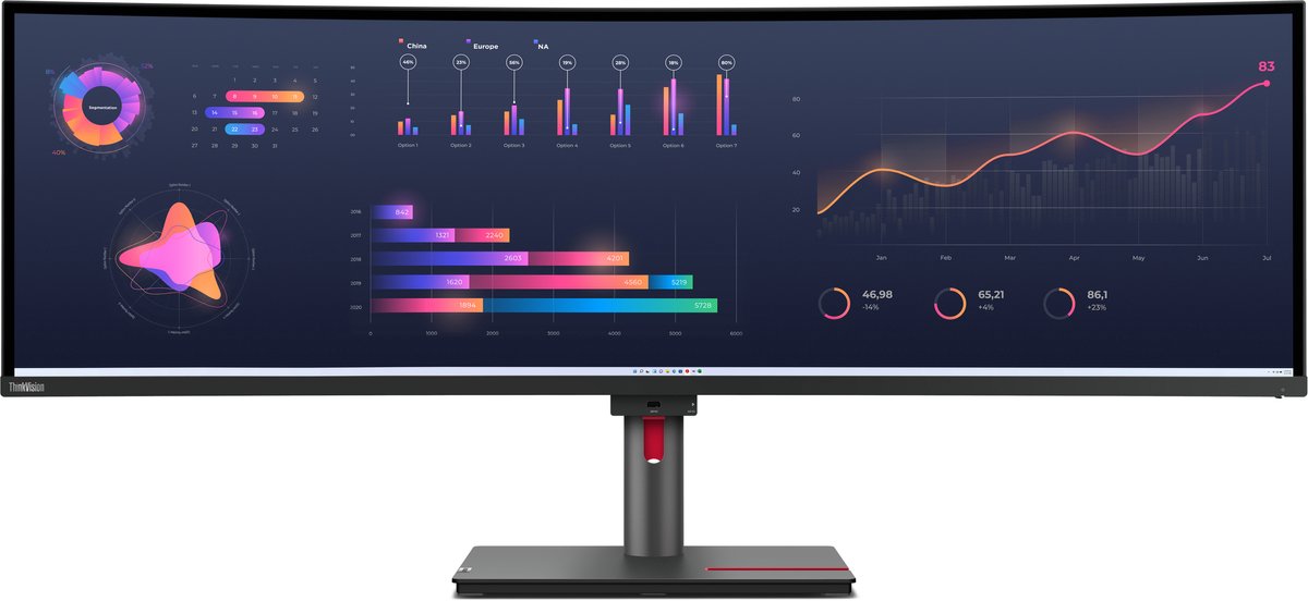 Lenovo ThinkVision P49w-30 LED-monitor Energielabel G (A - G) 124.5 cm (49 inch) 5120 x 1440 Pixel 32:9 6 ms HDMI, DisplayPort, Thunderbolt 4, USB-B, USB 3.2 Gen 1 (USB 3.0), USB-C, Hoofdtelefoon (3.5 mm jackplug), RJ45 IPS LED