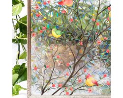 40x120cm Raamfolie Decoratieve - privacyfolie - voor ramen Niet-klevende vogels Bloemen - Glas-in-lood raamstickers - voor thuis, Kantoor, Woonkamer, Badkamer, Raam, Deurdecoratie